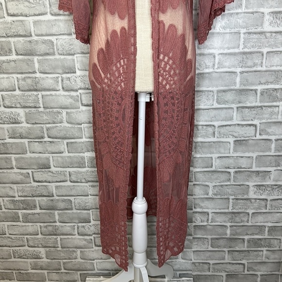 Rebellion Again dusty rose long kimono. Bohemian style. Lightweight. Size medium - Picture 3 of 14